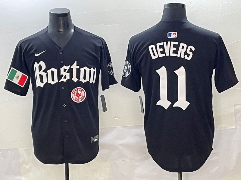 Men 2025 Boston Red Sox #11 Devers Black Five generations Joint Name Nike MLB Jersey style 28